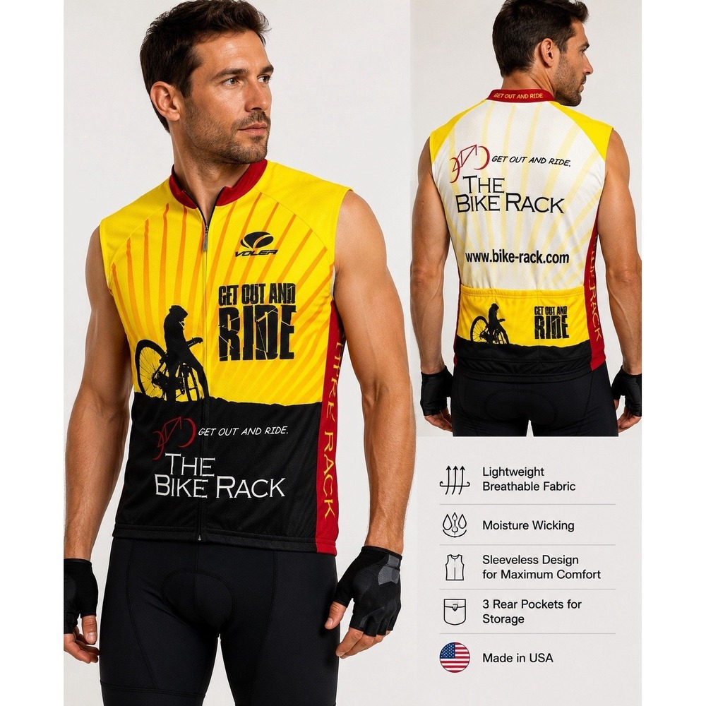 Voler Men's Large Cycling Jersey Bike Rack Club Raglan Full Zip Sleeveless USA